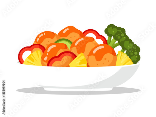 Colorful Stir fried Dish with Broccoli Pineapple and Peppers in a Bowl
