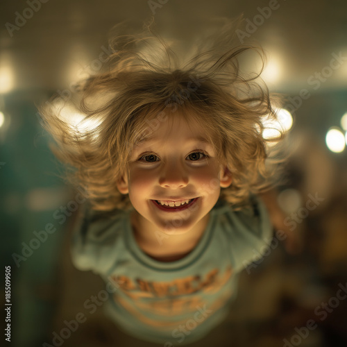 smiling girl jumping mid air