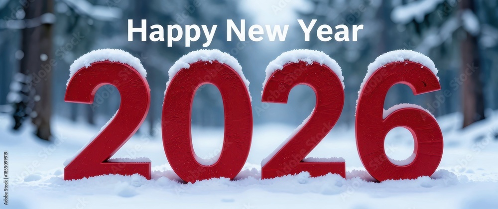 Obraz premium New year celebration 2026 winter wonderland festive greeting snowy landscape vibrant viewpoint joyful concept for seo impact