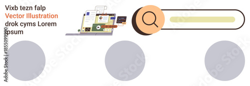 Online education, user interface, search optimization, web navigation, technology tools, digital content creation. Laptop with interface design and search bar elements. Online education and user