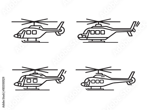Stunning helicopter vector icons with an elegant minimalist design