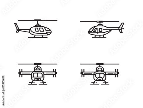 Gorgeous helicopter theme line art in a beautiful clean minimalist set