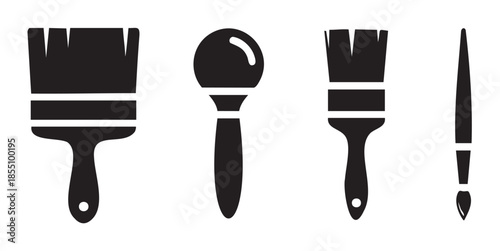 Various paint brushes and art tools collection featuring different shapes and sizes for creative projects and artistic expression.