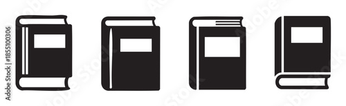 Collection of four minimalist book icons, symbolizing education, literature, and academic study, presented in a clean graphic design.