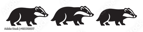 Three badgers are shown in a minimalist black and white vector illustration, perfect for various design projects and educational materials.