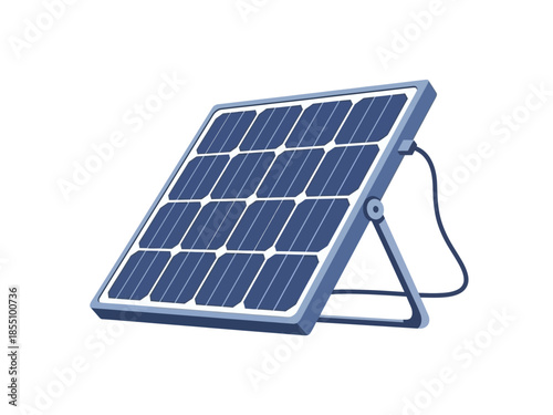Illustration of a portable solar panel with a stand and connecting cable for clean energy generation