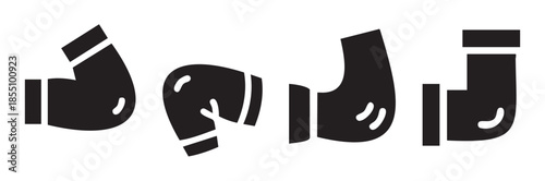 Pipe elbows plumbing fittings vector icons set showcasing various angles and connections essential for water and gas systems in construction and home improvement projects.