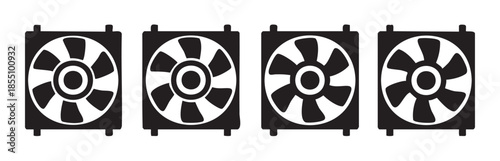 Computer cooling fans vector icon set design representing air circulation and ventilation technology for various electronic devices and systems.