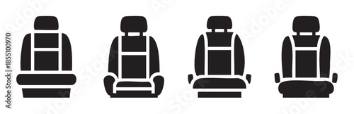 Car seat icons representing various types of vehicle seating, including standard passenger seats and child safety seats, depicted in a clean, modern black silhouette style.