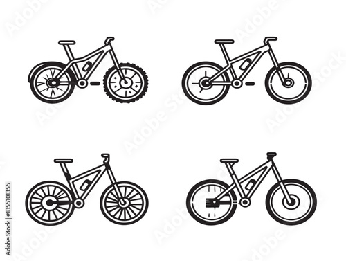 Elegant mountain bike icons with a gorgeous and clean line art style