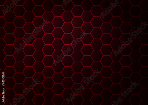 Dark red background with a pattern of hexagonal cells creating a visually appealing and modern design element