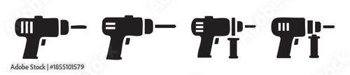 Power drills and electric screwdrivers are essential tools for construction, DIY projects, and various repair tasks, depicted as a set of black silhouette icons.
