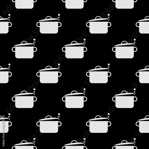 Cooking pot seamless pattern isolated on black background