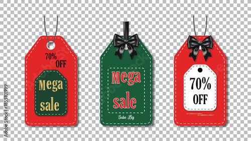 Mega sale 70% off promotional price tags with stylish bows for marketing and retail