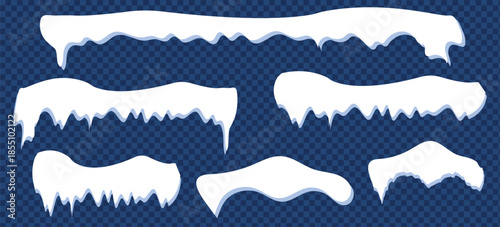 Icy snow cap collection. Winter frost decoration. Border frozen frame isolated design