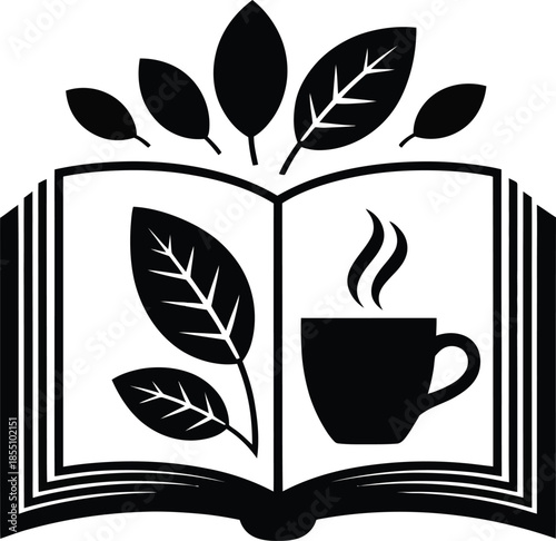 Open Book Coffee Leaves Silhouette