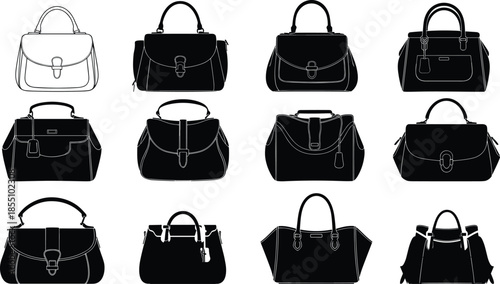 Collection of black and white handbag with various and styles purse fashion