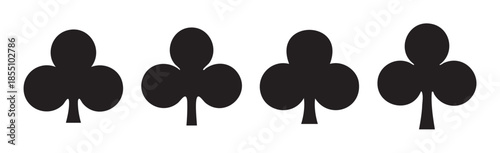Four black club symbols for playing card games are arranged in a horizontal row, representing a classic element of gambling and entertainment.
