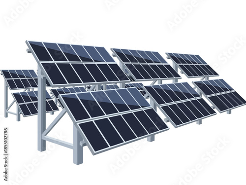 Array of solar panels generating clean energy for a sustainable future on white background
