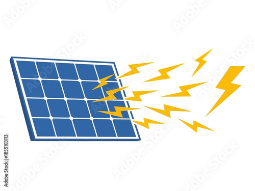 Solar panel generating electricity with lightning bolts, symbolizing clean energy and renewable power