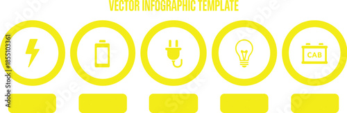 Modern vector infographic template with energy icons, circular steps, power symbols, business presentation layout, clean corporate design elements