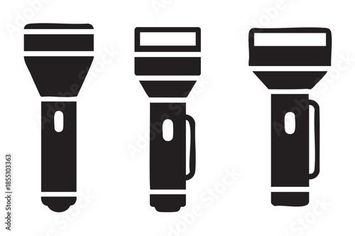 Three different flashlights icons representing portable illumination devices for various emergency situations and outdoor activities.