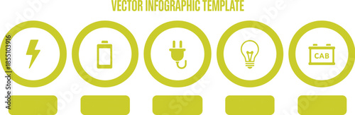 Modern vector infographic template with energy icons, circular steps, power symbols, business presentation layout, clean corporate design elements