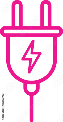 Simple black line icon of electric plug with lightning symbol, power connection concept, minimal energy technology illustration