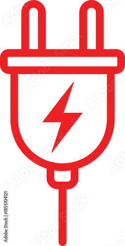 Simple black line icon of electric plug with lightning symbol, power connection concept, minimal energy technology illustration