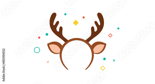 Festive reindeer antler headband with colorful confetti and shapes around it serves as a fun holiday accessory for Christmas celebrations.