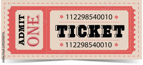 A classic vintage style admit one ticket with unique serial number for entry