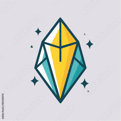 Stylized illustration of a diamond with yellow and blue facets, outlined in dark blue, with sparkles.