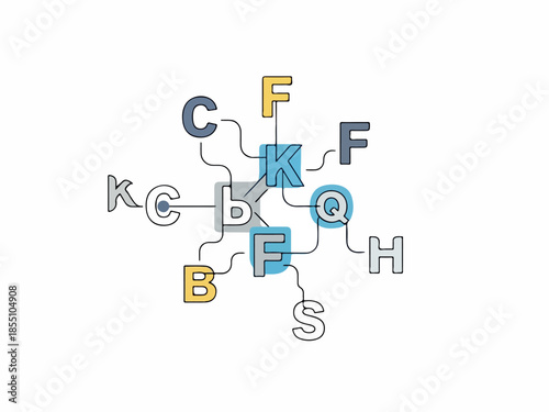 Abstract illustration of interconnected letter tiles, representing concepts and connections