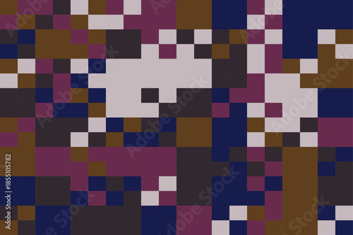 Vibrant pixel art design with purple, blue, and brown hues in abstract composition