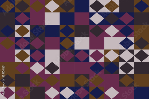 Vibrant purple, blue, and brown geometric pattern with diamond shapes