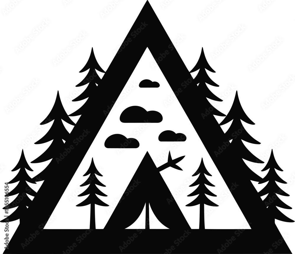Obraz premium Triangle Camping Tent Forest Silhouette