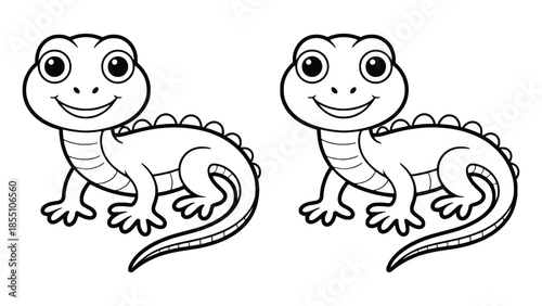 Two cartoon lizards are shown in a black and white illustration.