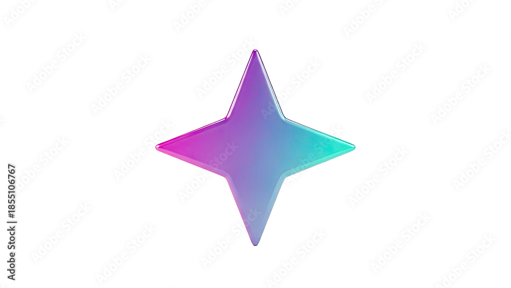 Obraz premium 3D Glossy 4-pointed star with gradient on transparent background