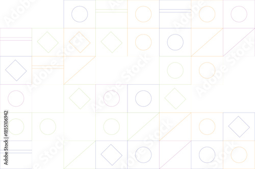 Geometric shapes and lines in various colors