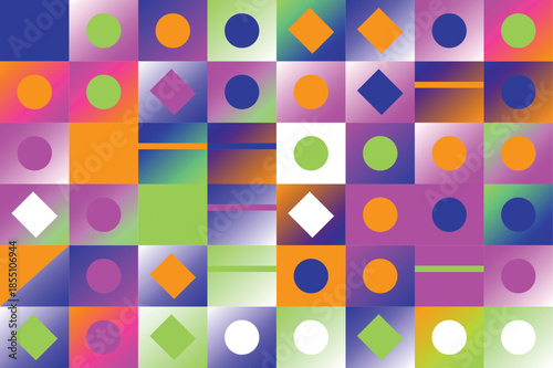 Vibrant geometric pattern with colorful shapes and squares