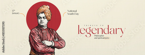 Swami Vivekananda Jayanti National Youth Day Inspirational Tribute Design on 12 January for Social Media Post, Web Banner, Poster, and Print