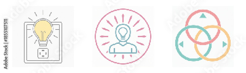 Innovation Concepts With Lightbulb Icons And Interconnected Circles, Business Strategy And Creative Solutions
