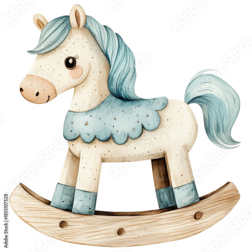 Whimsical Wooden Rocking Horse Toy on transparent background