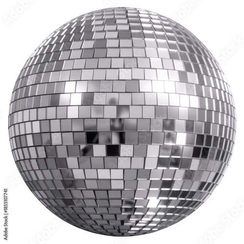 Large silver disco ball with mirrored tiles mirror ball isolated on a transparent background