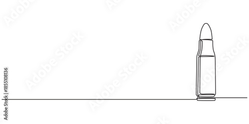 Single continuous line drawing of a bullets. One continuous line drawing of cartridge. Vector illustration. Linear bullet or patron, bullet continuous line drawing, sketch, vector, Continuous one