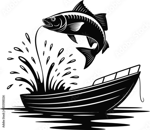 Hooked Fish Leaping Over Boat