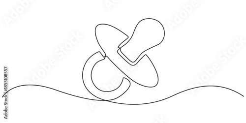 Pacifier for baby. Continuous line one drawing. Vector illustration. Simple line illustration, Pacifier for baby. Continuous line one drawing. Vector illustration. Simple line illustration.