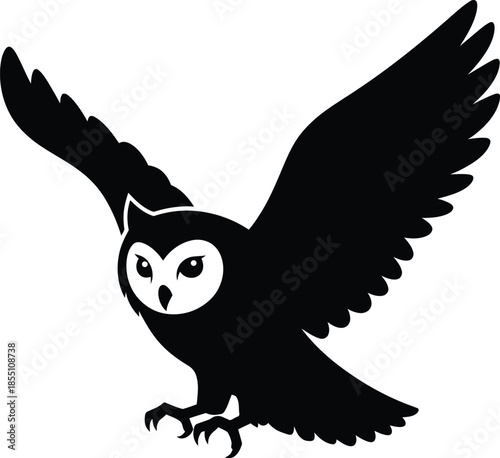 Flying owl in silhouette isolated on transparent background, Vector, illustration