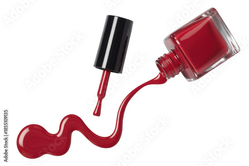 Red nail polish bottle with black cap red polish glass bottle isolated on a transparent background