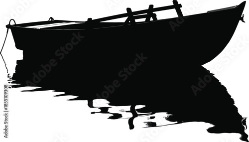 Wooden Rowboat With Water Reflection